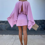 Beautiful Wings Satin Butterfly Sleeves Elastic Waist Formal Mini Dress