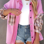 Plaid Patchwork Chest Pockets Oversized Jacket