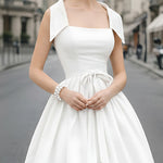 Square-Neck A-Line Dress With Structured Shoulder Detail