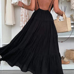 Bohemian Style V-neck Backless Slip Layered Vacation Maxi Dress