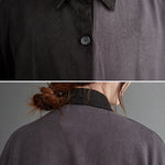 Casual Long Sleeves Loose Buttoned Contrast Color Split-Joint Lapel Collar Midi Dresses