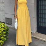 A-Line High Waisted Pleated Solid Color Split-Joint Tube Midi Dresses