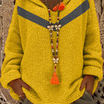 Color Block Loose Hooded Pullover Sweater