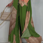 High Waisted Wide Leg Drawstring Elasticity Floral Printed Split-Joint Pants Trousers