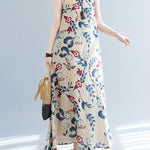 Loose Sleeveless Floral Printed Round-Neck Maxi Dresses