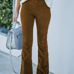 High Waist Slim Micro Corduroy Elastic Waist Lounge Pants