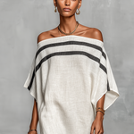 Women's Minimalist Linen Blend Off-the-shoulder Batwing Sleeve Straight-cut Maxi Dress