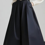Loose Wide Leg No Belt Pleated Pockets Solid Color Flared Trousers Pants
