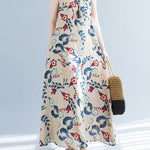 Loose Sleeveless Floral Printed Round-Neck Maxi Dresses
