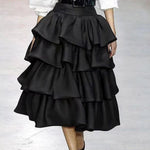 A-line Loose Falbala Layered Solid Color Skirts Bottoms