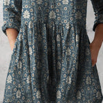 Women's Retro Floral Art Print Casual Cotton And Linen V-neck Top