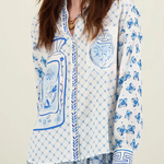 Stylized Dragon Satin Unique Print Long Sleeve Loose Shirt and Elastic Waist Pants Set