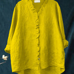 Women's Casual Cotton and Linen Ruffle Shirt