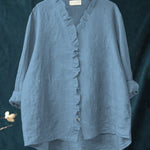 Women's Casual Cotton and Linen Ruffle Shirt