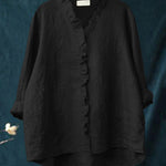 Women's Casual Cotton and Linen Ruffle Shirt