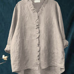 Women's Casual Cotton and Linen Ruffle Shirt