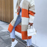 Contrast Long Sleeve Multicolor Striped Cardigans
