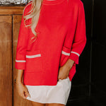 Class Act Knit Contrast Color Trim Mock Neck Pockets Sweater