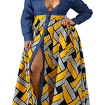 Long Sleeves Loose Buttoned Elasticity Printed Split-Joint Lapel Maxi Dresses