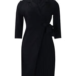 Three-Quarter Sleeves Pleated Solid Color Split-Front Tied Waist V-Neck Mini Dresses
