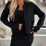 Comfort and Femininity Knit Ribbed Button Up Long Sleeve Bomber Jacket