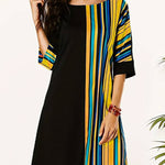 A-Line Half Sleeves Asymmetric Contrast Color Striped Round-Neck Mini Dresses