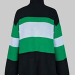 Flared Sleeves High-Low Contrast Color Split-Joint High Neck Pullovers Sweater Tops
