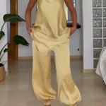 Satin Solid Color Loose Backless Casual Top
