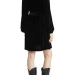 Solid Color Velvet Long-sleeved V-neck Lace-up Mini Dress