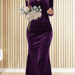 Velvet V-neck pleated hip skirt elegant fishtail slim dress evening dress