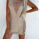 Liberty Island Hollow Out Knit Beach Mini Dress