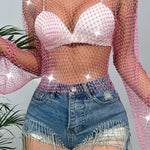 Best Layering Items Diamond Mesh Long Bell Sleeve Top