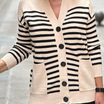 Beige striped simple cardigan