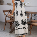 A-Line Loose Contrast Color Halter-Neck Maxi Dresses