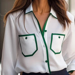 Long Sleeves Loose Buttoned Contrast Color Pockets Lapel Blouses&Shirts Tops