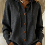 Women's Casual Retro Solid Color Knitted Hooded Cardigan