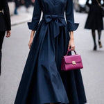 Elegant Long-sleeved Shirt-style Tie Maxi Dress