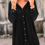 Long Sleeve Ruffle Velvet Button Up Shirt Dress