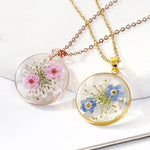 Real Dried Forget-Me-Not Flower Pendant Necklace
