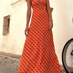 Orange Short Sleeve Regular Print Long Suspender Dress