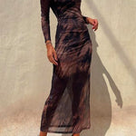 Chicest Long Sleeve Ruched Side Slit Tie Dye Maxi Dress