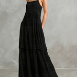 Women's Elegant Black Knitted Sleeveless Loose-fitting Maxi Dress With Spaghetti Straps