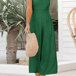 Sexy Sling Waist Pocket Straight Sleeveless Jumpsuit