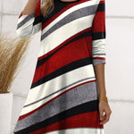 A-Line Irregularity Asymmetric Printed Split-Joint Striped Round-Neck Midi Dresses