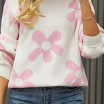 Floral Print Color Block Pullover Long Sleeve Sweater
