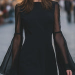 Elegant Sheer-Sleeve Mini Dress With Flared Cuffs