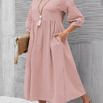 11 Colors Simple Round-Neck Solid Color Midi Dress