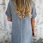 Bayside Bliss Linen Blend Short Sleeve Pleated Loose Midi Dress