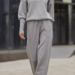 Half-open collar zipper lazy style knitted suit