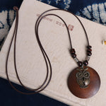 Vintage Alloy Leaf Wooden Pandent Necklace